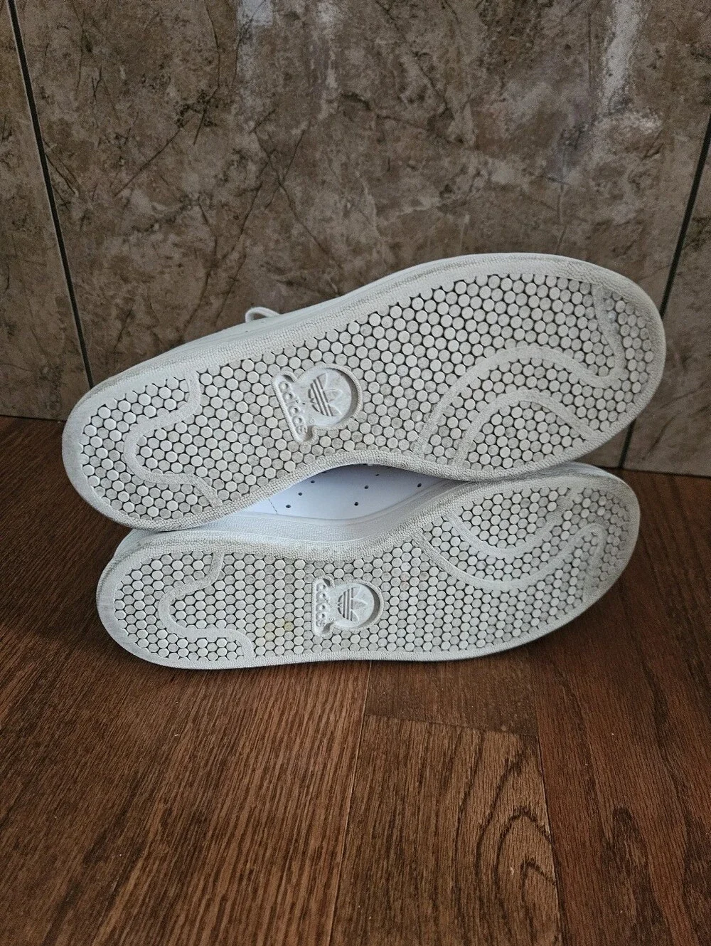 adidas White Leather Sneakers with Green Tongue Logo, Stan Smith